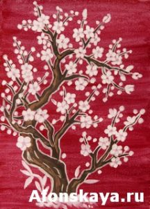 White tree in blossom, painting